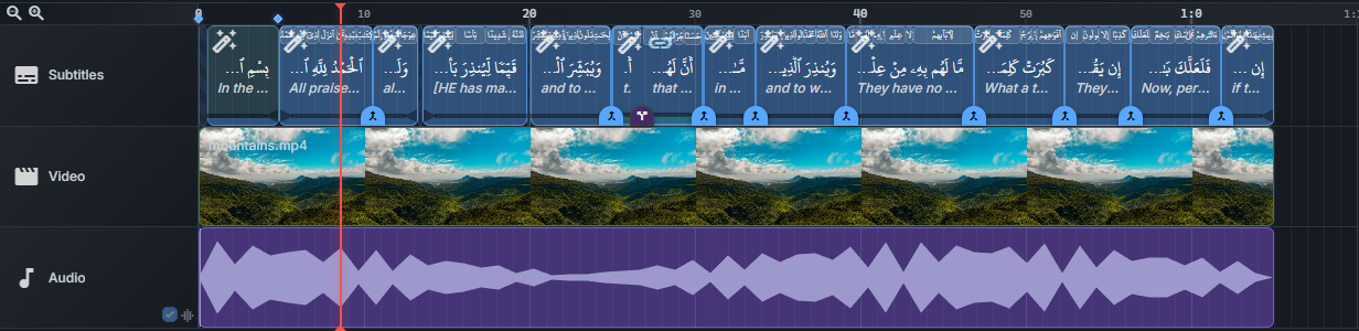 Timeline showing tracks, clips, and the playhead